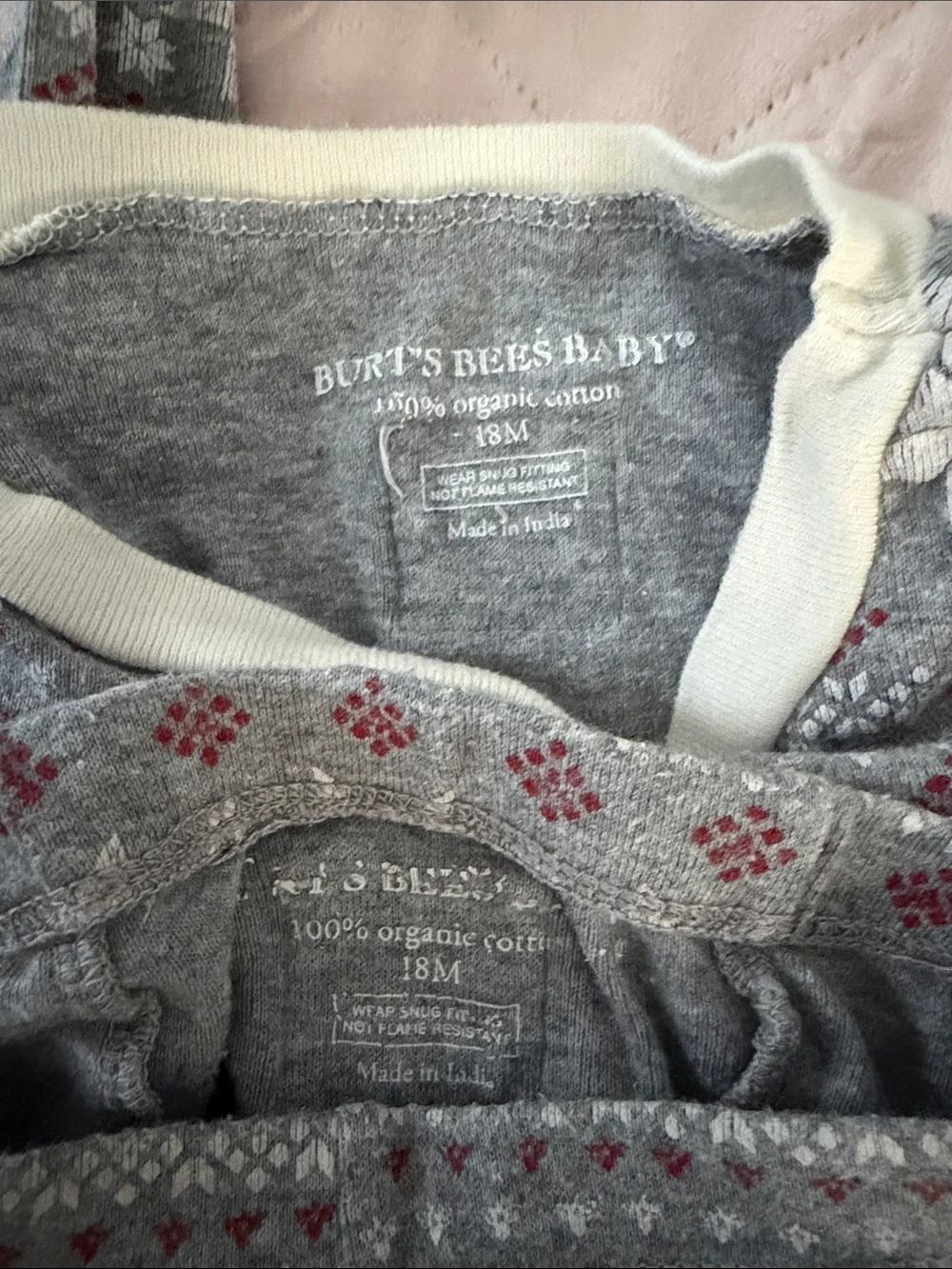 Burt bees  Gray Snowflake Thermal Pajama Set - Gray